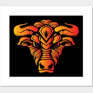 Angry Bull Head Design Posters and Art